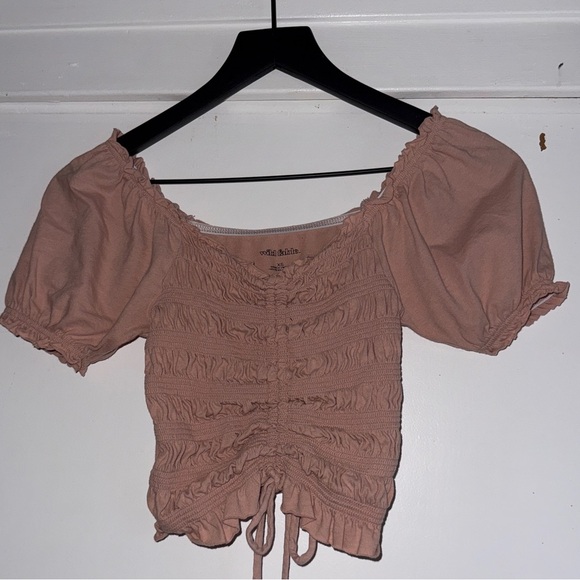 Wild Fable Pink Puff Sleeve Ruched Blouse - Picture 1 of 3